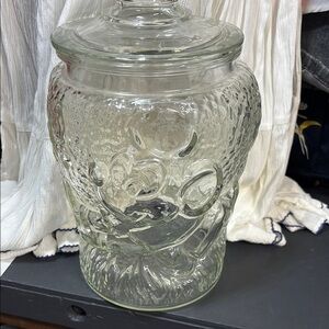 Mickey Mouse flowers and butterflyvintage glass Embossed Large Clear Cookie Jar